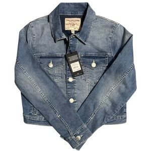 NWT True Religion Jessie SN Crop Trucker Denim Jean Jacket Cropped Womens M